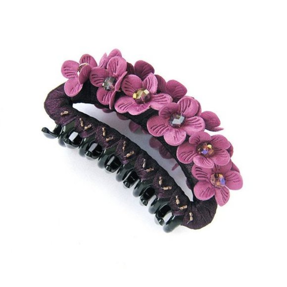 Handmade Dark Purple Floral Hair Claw Jaw Clip for Her Crystal Barrette Clip - Picture 6 of 7